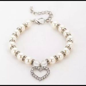 White Pearl heart  dog and cat necklace collar